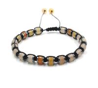 YOPI Pulsera cilíndrica de piedra natural con cristales negros y cálculos biliares - Diseño étnico de una sola fila(Redaventurine)