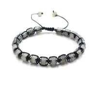 YOPI Pulsera cilíndrica de piedra natural con cristales negros y cálculos biliares - Diseño étnico de una sola fila(Flashstone)