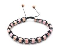 YOPI Pulsera cilíndrica de piedra natural con cristales negros y cálculos biliares - Diseño étnico de una sola fila(Redwoodgrain)