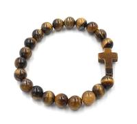 YOPI Pulsera cruzada de cuentas de cristal de piedra natural | Pulsera trenzada de una sola fila de estilo étnico for hombre y mujer(Tigereyestone)