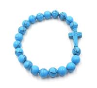 YOPI Pulsera cruzada de cuentas de cristal de piedra natural | Pulsera trenzada de una sola fila de estilo étnico for hombre y mujer(Blueturquoise)