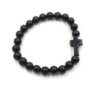 YOPI Pulsera cruzada de cuentas de cristal de piedra natural | Pulsera trenzada de una sola fila de estilo étnico for hombre y mujer(Obsidian)