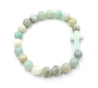 YOPI Pulsera cruzada de cuentas de cristal de piedra natural | Pulsera trenzada de una sola fila de estilo étnico for hombre y mujer(Amazonite)