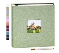 Yopih Álbum de Fotos Autoadhesivo 28x27 cm, 40 Páginas para Fotos 10x15 13x18 20x25 cm, Álbum Scrapbook de Lino para Pegar y Escribir, con Bolígrafo Metálico, Regalo Familia Bodas Viajes, Pasto Verde