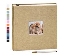 Yopih Álbum de Fotos Autoadhesivo 28x27 cm, 40 Páginas para Fotos 10x15 13x18 20x25 cm, Álbum Scrapbook de Lino para Pegar y Escribir, con Bolígrafo Metálico, Regalo Familia Bodas Viajes, Caqui