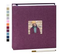 Yopih Álbum de Fotos Autoadhesivo 28x27 cm, 40 Páginas para Fotos 10x15 13x18 20x25 cm, Álbum Scrapbook de Lino para Pegar y Escribir, con Bolígrafo Metálico, Regalo Familia Bodas Viajes, Morado