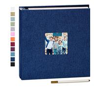 Yopih Álbum de Fotos Autoadhesivo 28x27 cm, 60 Páginas para Fotos 10x15 13x18 20x25 cm, Álbum Scrapbook de Lino para Pegar y Escribir, con Bolígrafo Metálico, Regalo Familia Bodas Viajes, Azul