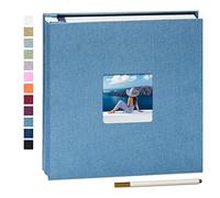 Yopih Álbum de Fotos Autoadhesivo 28x27 cm, 60 Páginas para Fotos 10x15 13x18 20x25 cm, Álbum Scrapbook de Lino para Pegar y Escribir, con Bolígrafo Metálico, Regalo Familia Bodas Viajes, Cielo Azul