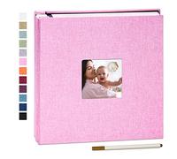 Yopih Álbum de Fotos Autoadhesivo 33x32 cm, 40 Páginas para Fotos 10x15 13x18 20x25 cm, Álbum Scrapbook de Lino para Pegar y Escribir, con Bolígrafo Metálico, Regalo Familia Bodas Viajes, Rosa