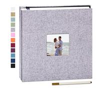 Yopih Álbum de Fotos Autoadhesivo 33x32 cm, 40 Páginas para Fotos 10x15 13x18 20x25 cm, Álbum Scrapbook de Lino para Pegar y Escribir, con Bolígrafo Metálico, Regalo Familia Bodas Viajes, Gris