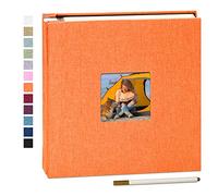 Yopih Álbum de Fotos Autoadhesivo 33x32 cm, 40 Páginas para Fotos 10x15 13x18 20x25 cm, Álbum Scrapbook de Lino para Pegar y Escribir, con Bolígrafo Metálico, Regalo Familia Bodas Viajes, Naranja