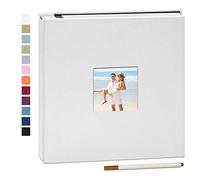 Yopih Álbum de Fotos Autoadhesivo 33x32 cm, 40 Páginas para Fotos 10x15 13x18 20x25 cm, Álbum Scrapbook de Lino para Pegar y Escribir, con Bolígrafo Metálico, Regalo Familia Bodas Viajes, Blanco