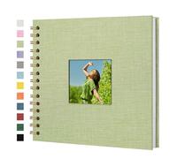 Yopih Álbum de Fotos Scrapbooking con Cubierta de Lino 20,5x20,5 cm, Páginas Blancas de Papel Kraft Rígido para Bodas Viajes Baby Shower, 20 Hojas/40 Páginas, Verde Hierba