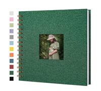 Yopih Álbum de Fotos Scrapbooking con Cubierta de Lino 20,5x20,5 cm, Páginas Blancas de Papel Kraft Rígido para Bodas Viajes Baby Shower, 20 Hojas/40 Páginas, Verde Oscuro