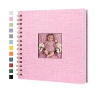 Yopih Álbum de Fotos Scrapbooking con Cubierta de Lino 20,5x20,5 cm, Páginas Blancas de Papel Kraft Rígido para Bodas Viajes Baby Shower, 20 Hojas/40 Páginas, Rosa