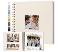 Yopih Álbum de Fotos Scrapbooking con Cubierta de Lino 20,5x20,5 cm, Páginas Blancas de Papel Kraft Rígido para Bodas Viajes Baby Shower, 20 Hojas/40 Páginas, Beige
