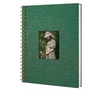 Yopih Álbum de Fotos Scrapbooking con Cubierta de Lino 28x20,5 cm, Páginas Blancas de Papel Kraft Rígido para Bodas Viajes Baby Shower, 20 Hojas/40 Páginas, Verde Oscuro