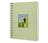 Yopih Álbum de Fotos Scrapbooking con Cubierta de Lino 28x20,5 cm, Páginas Blancas de Papel Kraft Rígido para Bodas Viajes Baby Shower, 40 Hojas/80 Páginas, Verde Hierba