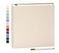 Yopih Album Fotos Autoadhesivo 28x27 cm Album de Fotos Para Pegar y Escribir Funda de Lino Scrapbook 40 páginas Regalo Boda Aniversario Familiares con Bolígrafo Metálico Beige