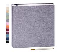 Yopih Álbum Fotos Autoadhesivo 28x27 cm, Cubierta de Lino Scrapbook con 60 Páginas Blancas para Pegar y Escribir, con Bolígrafo Metálico, Regalo de Boda, Navidad o Cumpleaños, Gris
