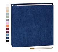 Yopih Álbum Fotos Autoadhesivo 28x27 cm, Cubierta de Lino Scrapbook con 60 Páginas Blancas para Pegar y Escribir, con Bolígrafo Metálico, Regalo de Boda, Navidad o Cumpleaños, Azul