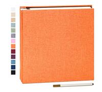 Yopih Álbum Fotos Autoadhesivo 33x32 cm Album de Fotos Para Pegar y Escribir Funda de Lino Scrapbook 40 páginas Regalo Boda Aniversario Familiares con Bolígrafo Metálico Naranja