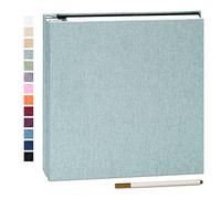 Yopih Álbum Fotos Autoadhesivo 33x32 cm Album de Fotos Para Pegar y Escribir Funda de Lino Scrapbook 40 páginas Regalo Boda Aniversario Familiares con Bolígrafo Metálico Turquesa