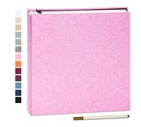 Yopih Álbum Fotos Autoadhesivo 33x32 cm Album de Fotos Para Pegar y Escribir Funda de Lino Scrapbook 40 páginas Regalo Boda Aniversario Familiares con Bolígrafo Metálico Rosa