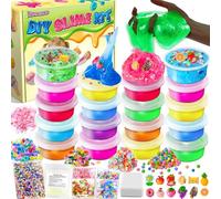 YOPINSAND 18 Colores DIY Slime Kit, Slime Making Kit para niñas, Crystal Clear Slime, Glow in The Dark Slime con complementos Bolas de Espuma, amuletos, Purpurina, Juguetes de Regalo para niños