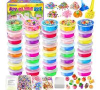 YOPINSAND 40 colores DIY Slime Kit, Slime Making Kit para niñas, Crystal Clear Slime, Glow in the Dark Slime con complementos bolas de espuma, amuletos, purpurina, juguetes de regalo para niños