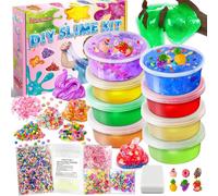 YOPINSAND 8 Colores DIY Slime Kit, Slime Making Kit para Niñas, Crystal Clear, Glow in The Dark Slime con Complementos Bolas de Espuma, Amuletos, Purpurina, Juguetes de Regalo para Niños
