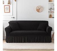 YOPOIY Elástica Funda de Sofá, Duradera Muebles de Lujo Funda Sofa Jacquard Funda para Sofá Estar Protector para Sofá con Volantes Skirt-Negro-4 plazas (235-300 cm)