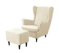 Estirar Funda Sillón Colocar, Terciopelo Funda Sillón Orejero Y Funda Otomana Retirable Funda De Sillón Orejero Suave Funda De Reposapies para Sala De Estar -Beige-One Size