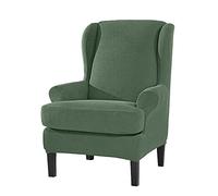 YOPOIY Extensible Espesa Funda De Sillón De Orejas Jacquard Color Sólido Funda De Sillón Extraíble Suave Funda De Sillón Funda Orejero para Sala De Estar Dormitorio Hotel -Ejercito Verde