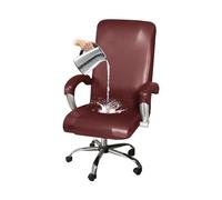 YOPOIY Funda para silla de oficina con reposabrazos impermeable, tela de piel sintética, funda universal para silla de computadora (rojo vino, grande)