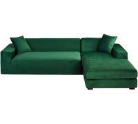 YOPOIY Fundas de terciopelo para sofá modular, fundas de sofá en forma de L con funda para chaise lounge, funda de sofá lavable para protector de sofá modular (verde oscuro, diván izquierdo + 3