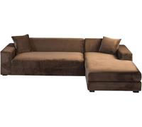 YOPOIY Fundas de terciopelo para sofá modular, fundas elásticas para sofá en forma de L con funda para diván, antideslizante, suave, a prueba de arañazos, protector de muebles (café, 2 + 2 asientos)