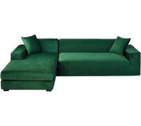 YOPOIY Fundas elásticas de terciopelo para sofá modular en forma de L, 2 piezas, funda lavable para sofá esquinero de 5, 6, 7 plazas, protector suave de muebles (verde, 4+2 plazas)