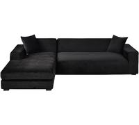 YOPOIY Fundas elásticas de terciopelo para sofá modular en forma de L de 2 piezas, funda lavable para sofá esquinero de 5, 6, 7 plazas, protector suave de muebles (negro, 4+3 plazas)