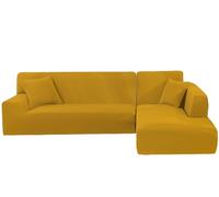 YOPOIY Fundas elásticas para sofá modular, fundas de sofá en forma de L con funda protectora de muebles con parte inferior elástica para sala de estar (amarillo, diván izquierdo + 2 asientos)