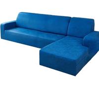 YOPOIY Fundas impermeables para sofá modular, de piel sintética, elásticas, en forma de L, 2 piezas, protector de muebles con parte inferior elástica (azul, diván izquierdo + 3 asientos)