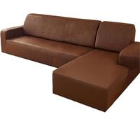 YOPOIY Fundas impermeables para sofá modular, de piel sintética, elásticas, en forma de L, 2 piezas, protector de muebles con parte inferior elástica (marrón, diván izquierdo + 4 asientos)