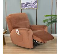 YOPOIY Lujosa Terciopelo Funda de Sillón Relax, 4 Piezas Funda de Sillón Elástica Funda de Sillón Relax con Bolsillos Lavable Funda para Sillón reclinable para Estar -Marron Oscuro-Talla única