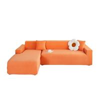 YOPOIY Súper Estiramiento Funda Sofa En Forma De L para 5 6 Plazas, 2 Piezas Universales. Fundas para Sofa Chaise Longue Salón Jacquard Fundas Sofas Cheslonge Ajustables Protector-Naranja-3+2 plazas
