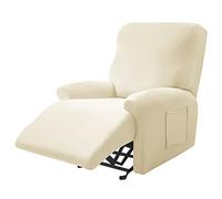 YOPOIY Súper Suave de 4 Piezas Cubierta de sofá reclinable Seda de Leche Entallada Funda Reclinable Color sólido Funda De Sillón Protector de Muebles Lavable -Beige