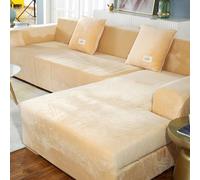 YOPOIY Terciopelo Fundas para Sofa Chaise Longue, Estiramiento Grueso Fundas Sofas Cheslonge Ajustables, Antideslizante Fundas De Sofá Chaise Longue Protector-Amarillo-3+3 plazas