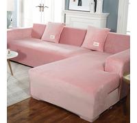 YOPOIY Terciopelo Fundas para Sofa Chaise Longue, Estiramiento Grueso Fundas Sofas Cheslonge Ajustables, Antideslizante Fundas De Sofá Chaise Longue Protector-Rosa-4+3 plazas