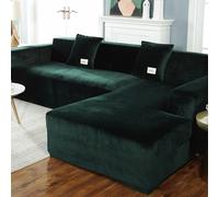 YOPOIY Terciopelo Fundas para Sofa Chaise Longue, Estiramiento Grueso Fundas Sofas Cheslonge Ajustables, Antideslizante Fundas De Sofá Chaise Longue Protector-Verde-3+2 plazas