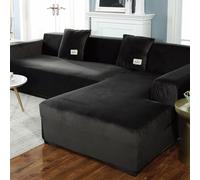 YOPOIY Terciopelo Fundas para Sofa Chaise Longue, Estiramiento Grueso Fundas Sofas Cheslonge Ajustables, Antideslizante Fundas De Sofá Chaise Longue Protector-Negro-3+2 plazas