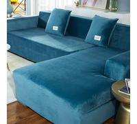 YOPOIY Terciopelo Fundas para Sofa Chaise Longue, Estiramiento Grueso Fundas Sofas Cheslonge Ajustables, Antideslizante Fundas De Sofá Chaise Longue Protector-Azul-3+3 plazas